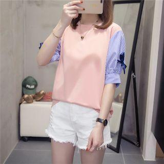 Striped Panel Bow T-shirt