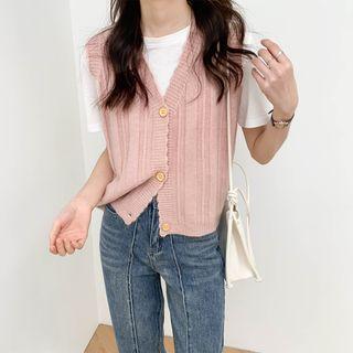 V-neck Plain Ruffle Button-up Cropped Vest