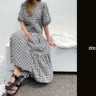 Puff-sleeve Maxi Gingham Dress