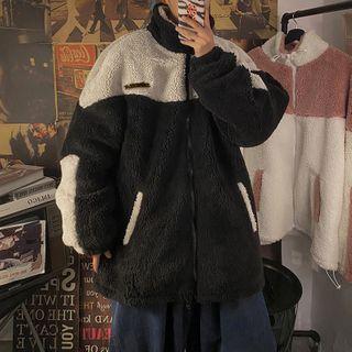 Two Tone Zipped Fluffy Jacket