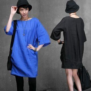 3/4-sleeve Loose-fit Linen Dress