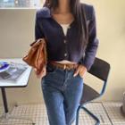 V-neck Collared Cropped Cardigan