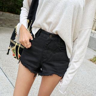 Cutout Fray-hem Cotton Shorts