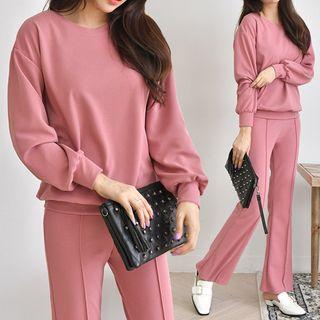 Set: Plain Sweatshirt + Boot-cut Sweatpants
