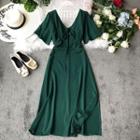 V-neck Frill-hem Short-sleeve Dress
