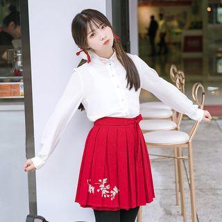 Flower Embroidered Pleated Skirt