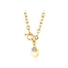 Simple And Romantic Plated Gold Heart-shaped 316l Stainless Steel Necklace With Cubic Zirconia Golden - One Size