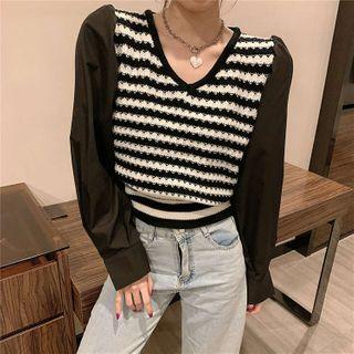 Mock Two Piece V-neck Knit Top