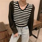 Mock Two Piece V-neck Knit Top