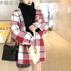 Plaid Woolen Coat Red & White - One Size