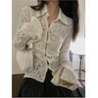 Long-sleeve Lace Blouse Milky White - One Size