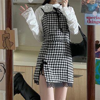 Shirt / Spaghetti Strap Houndstooth Mini Sheath Dress