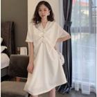 Short-sleeve V-neck Dress White - One Size