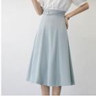 Puff-sleeve V-neck Blouse / A-line Skirt