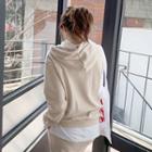 Layered-hem Kangaroo-pocket Hoodie Light Beige - One Size
