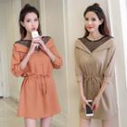 Mock Two Piece Mesh Panel 3/4 Sleeve Dress