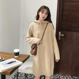 Plain Loose-fit Hooded Knit Dress