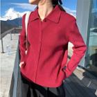 Plain Long-sleeve Knit Polo-shirt