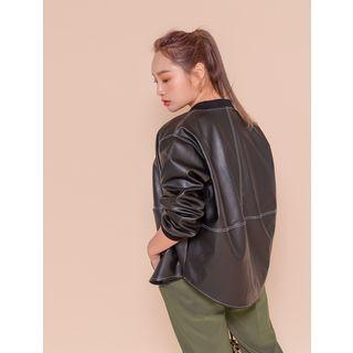 Stitched Pleather Bomber Jacket