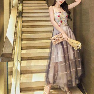 Embroidered Maxi Spaghetti Strap Dress