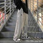 Lettering Embroidered Check Sweatpants