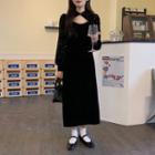Long-sleeve Cutout Midi Sheath Sequin Dress Black - One Size