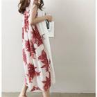 Drawstring-waist Pattern-back Midi Dress