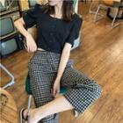 Short-sleeve Cropped Blouse / Gingham Cropped Straight-cut Pants