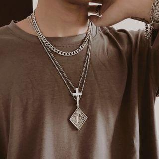 Alloy Cross / Embossed Square / Necklace / Set