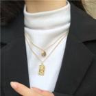 Embossed Tag Pendant Layered Alloy Necklace 1pc - Gold - One Size