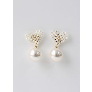 Faux-pearl Heart Dangle Earrings Ivory - One Size
