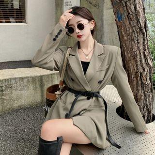 Plain Double-breasted Blazer / Belt