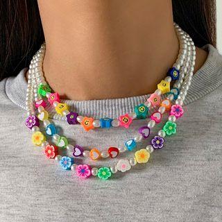 Heart / Flower / Star Soft Clay Faux Pearl Choker