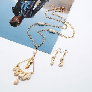 Set :turquoise Drop Earring +sea Horse Necklace