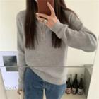 Plain Button-up Oversize Knit Top Gray - One Size