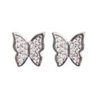 Rhinestone Butterfly Earring 1 Pair - S925 Silver Needle - Silver - One Size