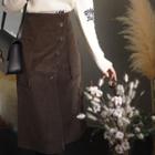 Buttoned Corduroy Midi Skirt