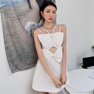 Spaghetti-strap Ribbon Cut-out Mini A-line Dress