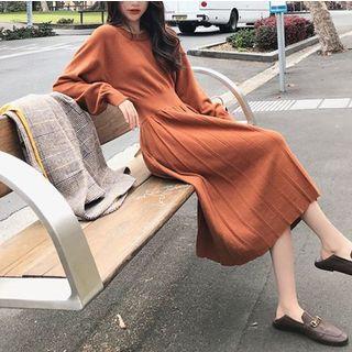 Knit Long-sleeve Midi A-line Dress
