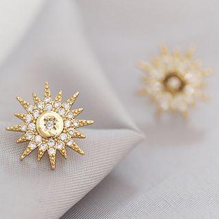 Rhinestone Sun Stud Earring 1 Pair - As Shown In Figure - One Size