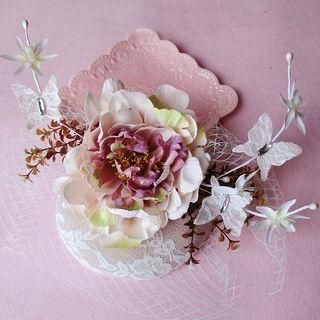Corsage Clip Hat With Veil Headpiece