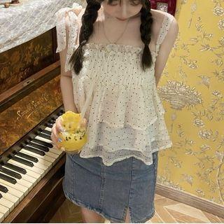 Dotted Flowy Camisole Top Dotted - Milky White - One Size