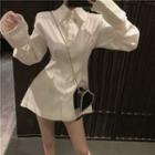Long-sleeve Drawstring Back Plain Shirt As Shown In Figure - One Size