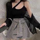 One Shoulder Plain Camisole Top / Lace-up A-line Skirt / Jacket