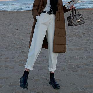 High-waist Fleece-lined Straight-cut Jeans