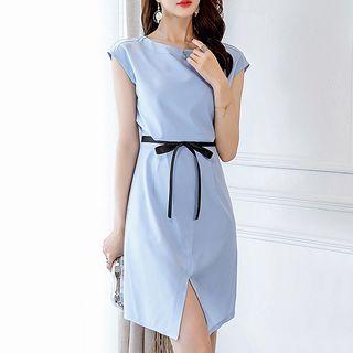 Sleeveless Bow A-line Slit Dress