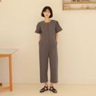 Puff-sleeve Button-detail Jumpsuit