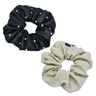 Faux-pearl Pleather Scrunchy Hair Tie