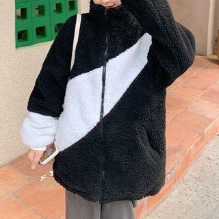 Long-sleeve High-neck Color-block Fleece Zip Jacket