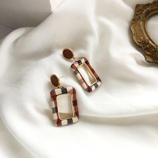 Plaid Fabric Rectangle Dangle Earring 1 Pair - Earrings - One Size